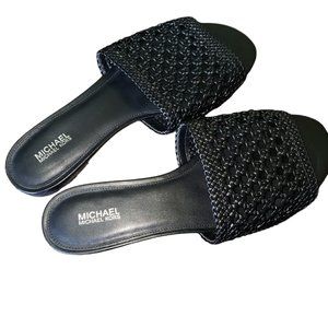 Sh156 Michael Kors Black Leather Slippers 9.5